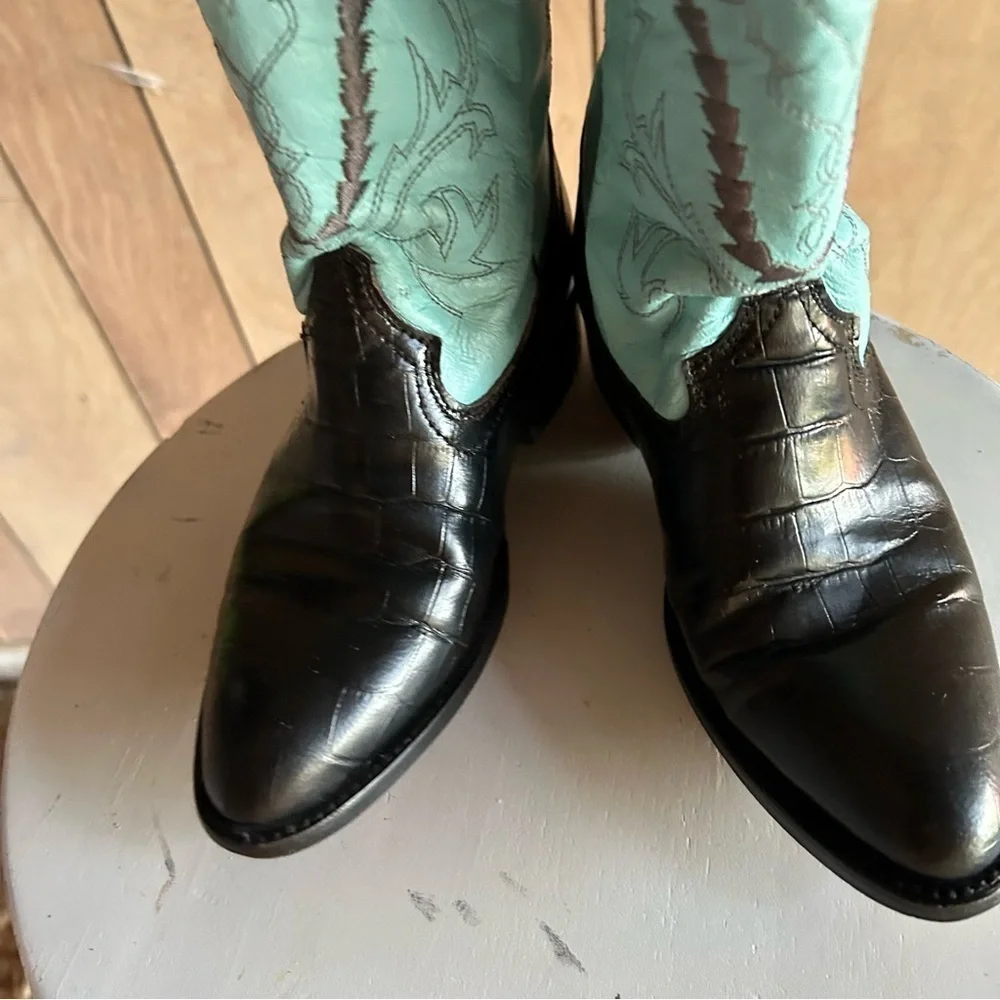 Ferrini Girls black turquoise Cowhide Leather Western Cowgirl Boots Size 13